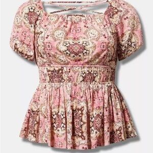 Torrid Pink and Brown Patterned Blouse